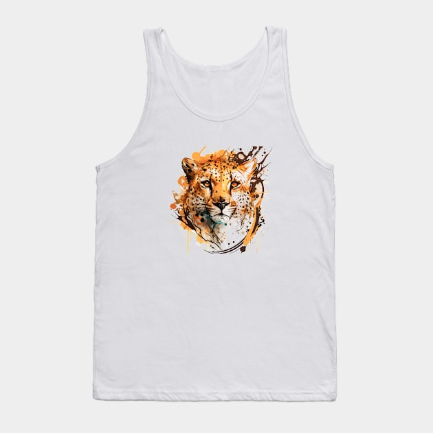 Cheetah Portrait Animal Painting Wildlife Outdoors Adventure Tank Top by Cubebox